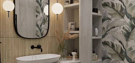 Тропическая ванная комната с флористикой