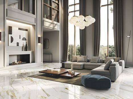 Уютная квартира в современном стиле с мрамором Calacatta Gold